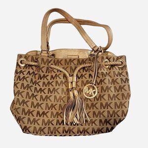 Authentic Michael Kors Jet Set Signature Gathered Hobo Tote - Brown & Gold